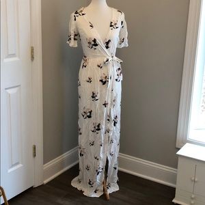 White floral maxi wrap dress